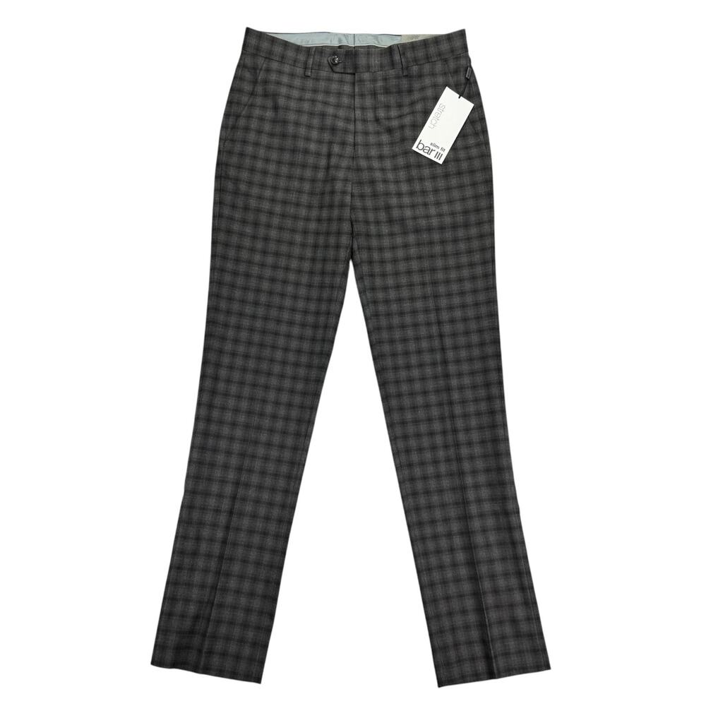 Bar III Mens Slim Fit Plaid Check Suit Pants Brown Gray 30x32